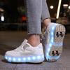 29-40 Kid's Lights Sports Shoes Rubbing Shoes Solid Magic Patch Can Charging Double-row Four-wheel Luminous Children Shoes