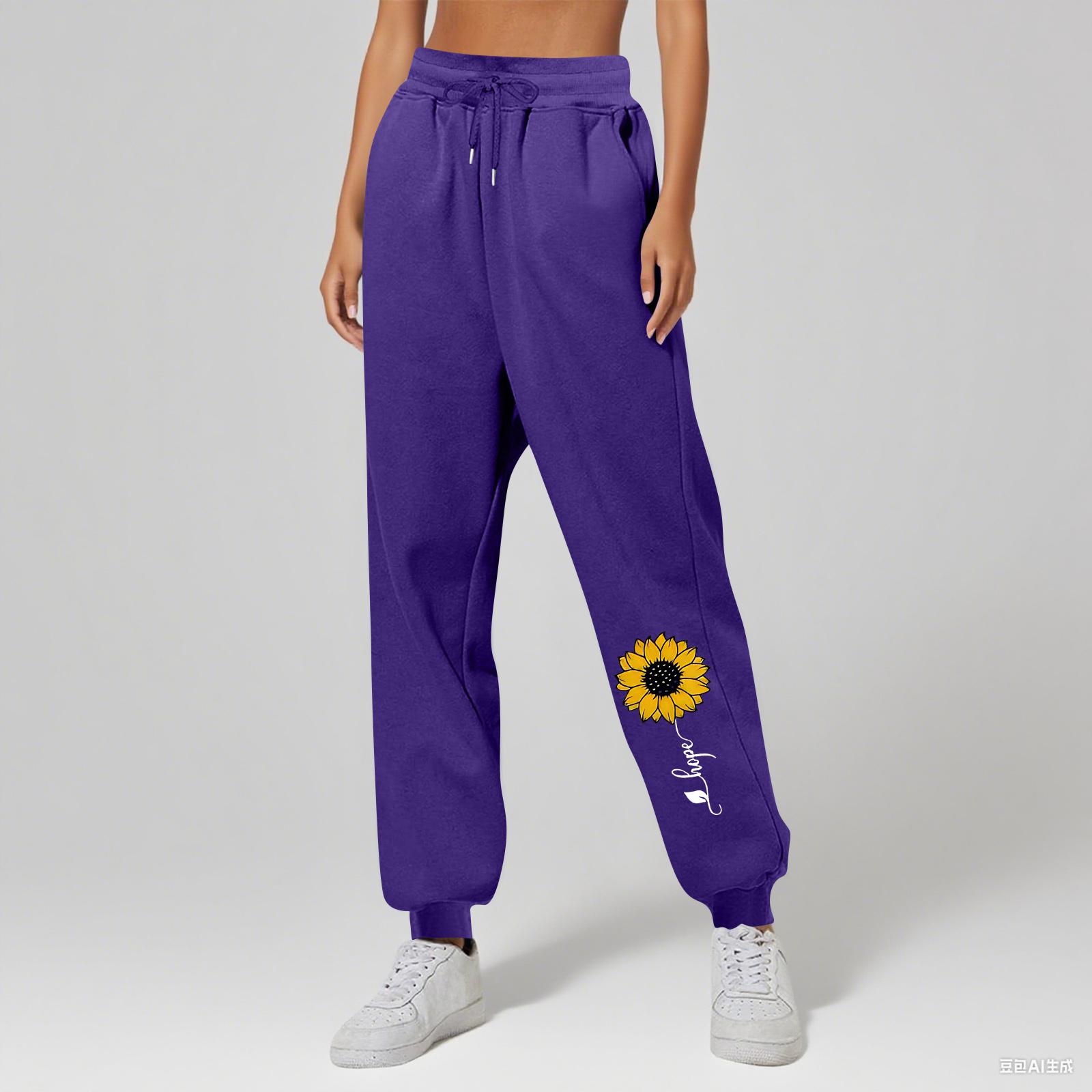 

Ladies Printed Unisex Casual Pocket Drawstring Pants M фиолетовый