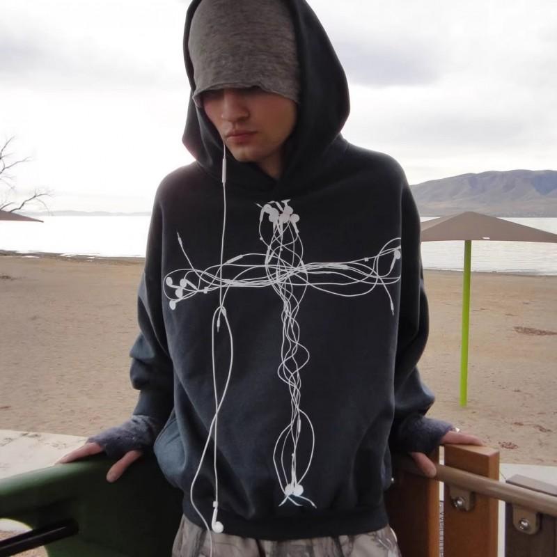 Creative Graphic Print Hip Hop Hoodie Y2K Loose Fit Casual Long Sleeve Sweatshirt