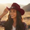 Westlicher Cowboyhut mit Bullenkopf-Lederband Nietenbesetzt Herren Damen Outdoor-Sonnenhut Breiter Rand Sommer Strand Reisekappe
