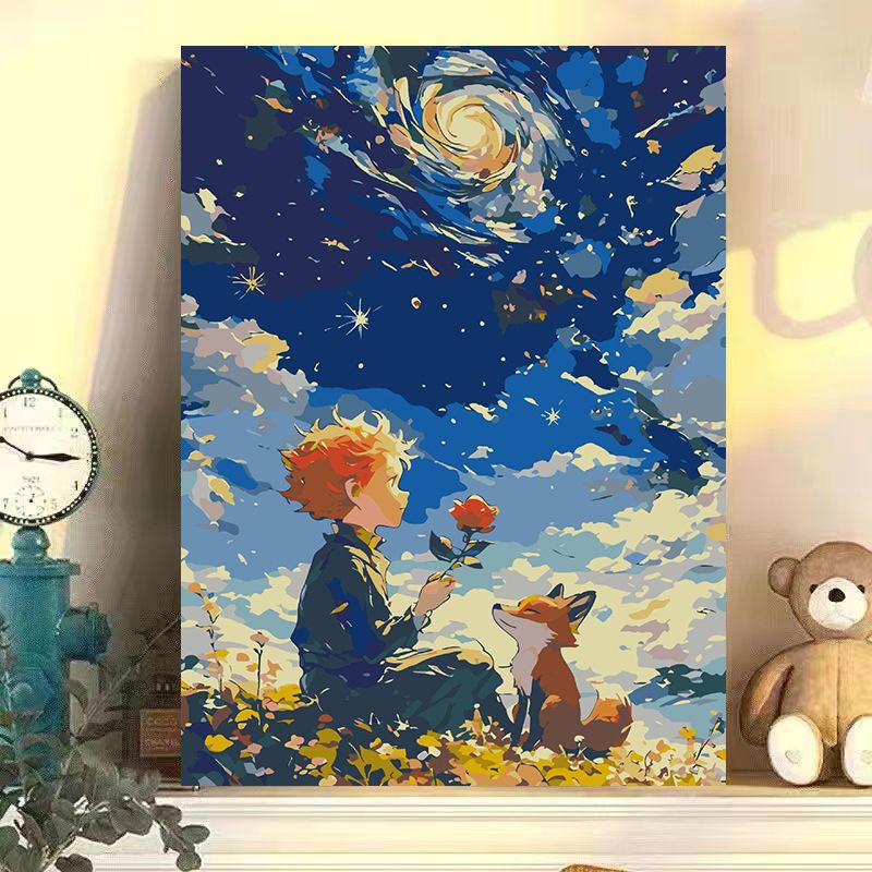 Starry Sky Little Prince DIY Digital Oil Painting - Hand-Painted Healing Art for Living Room Decor