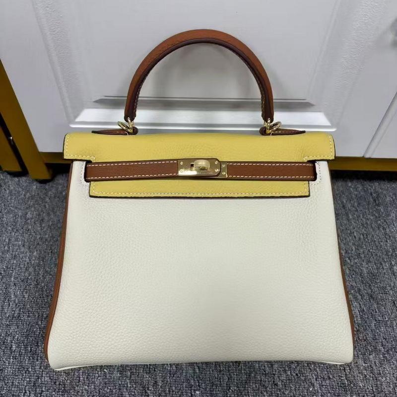 2026 neue Leder-Damenhandtasche 25CM dreifarbig zweite Generation Kelly-Tasche High-End-Gefühl tragbar vielseitig Schulter-Umhängetasche