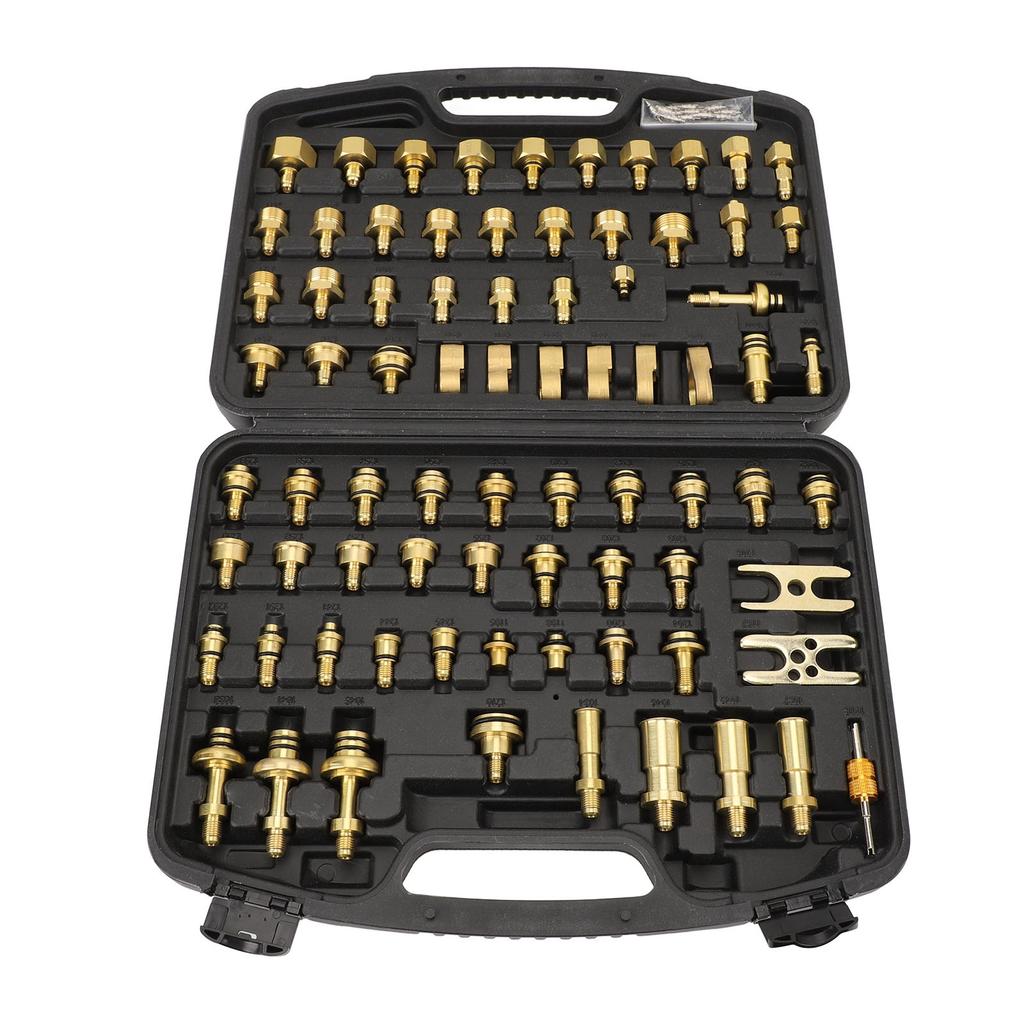 77Pcs Car Air Conditioning Leak Test Kit Brass Ac Leak Detection Tools Connector Repair Kit for Car Auto AC