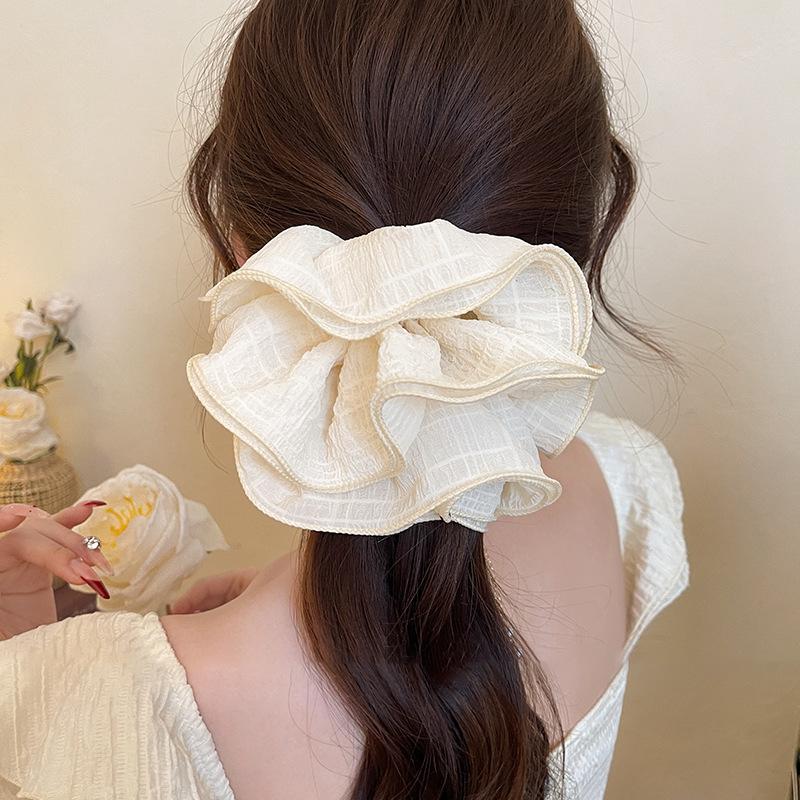 Early spring fresh large intestine hair band simple striped lace headband 2025 new high-end rubber band women's hair tie rope