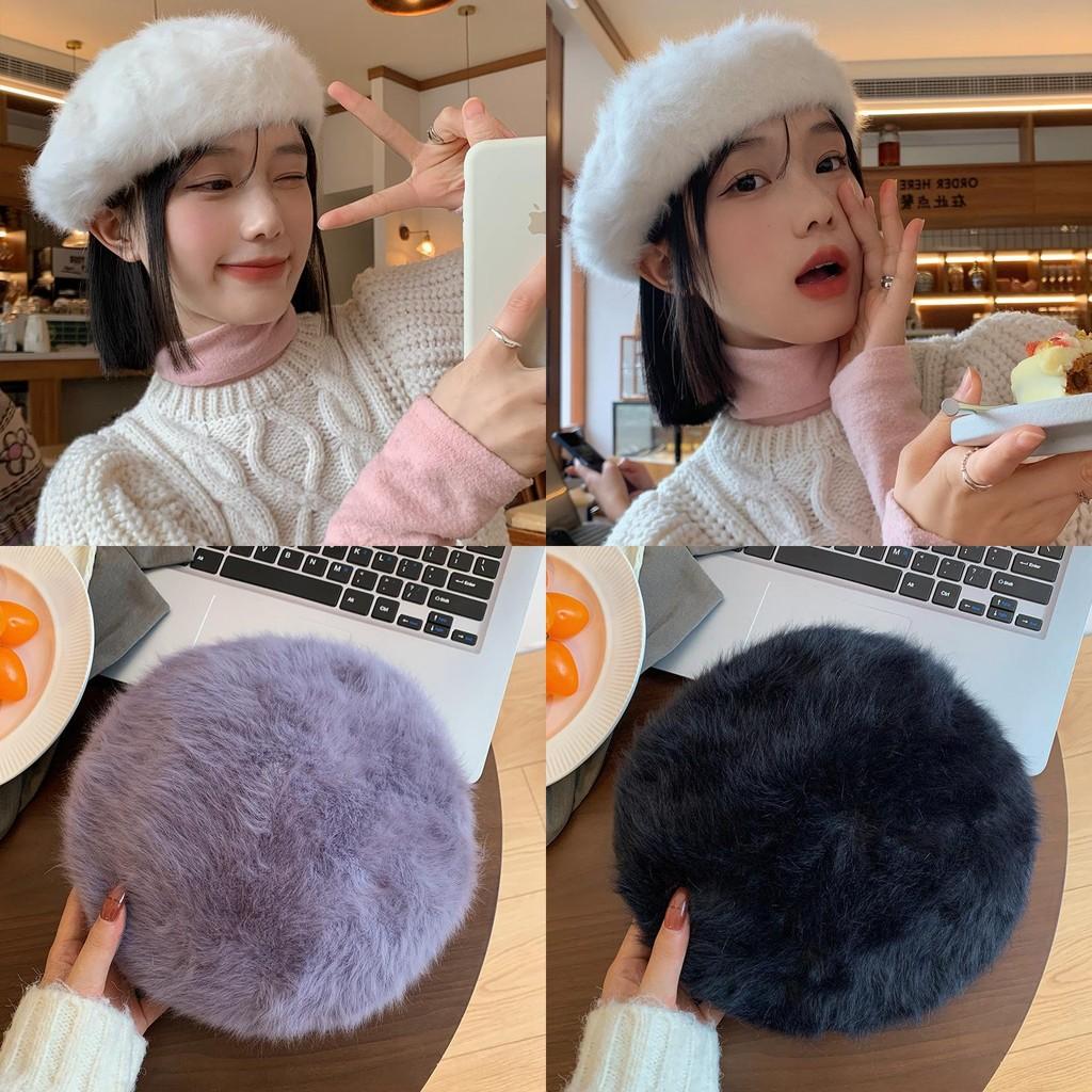 Chic Brown Rabbit Fur Beret For Women Trendy And Cozy Winter Artist Cap