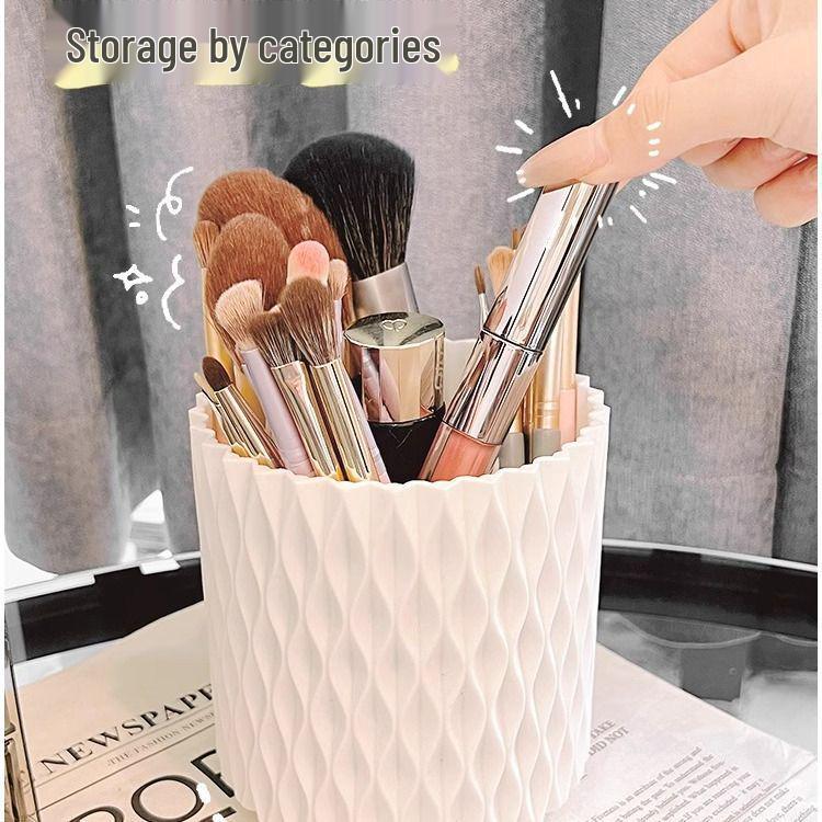 Rotating Makeup Brush & Cosmetic Storage Box with Lid