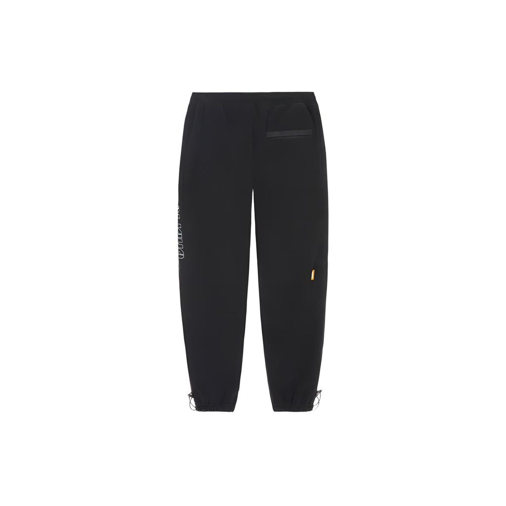 Li Ning Badfive Letter Pattern Print Solid Color Fleece Loose Warm Cuffed Sports Long Pants Men Bottoms Black AKLR733-4