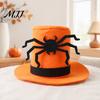 Comfortable Dog Hat Halloween Cat Top Hat, Orange with Adjustable Strap, Breathable Headwear Black Spider for Small Dogs Festive Party Costume