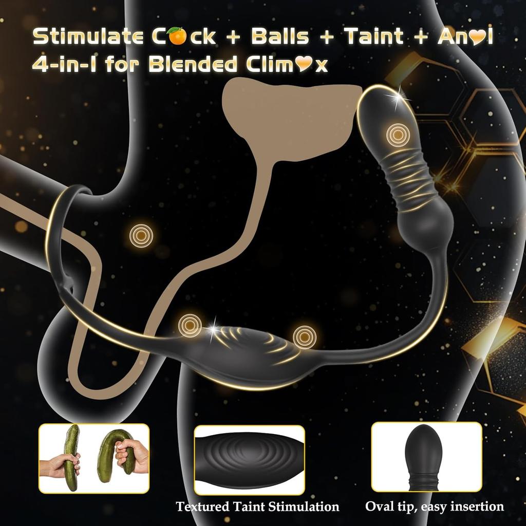 Thrusting Vibrating Prostate Massager Cock Ring with APP Control Anal Butt Plug - Vibrator for Men & Couples
