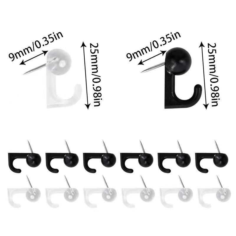 50-100 Pack Black & Transparent Thumbtack Hooks - Wall Nails for Document Hanging