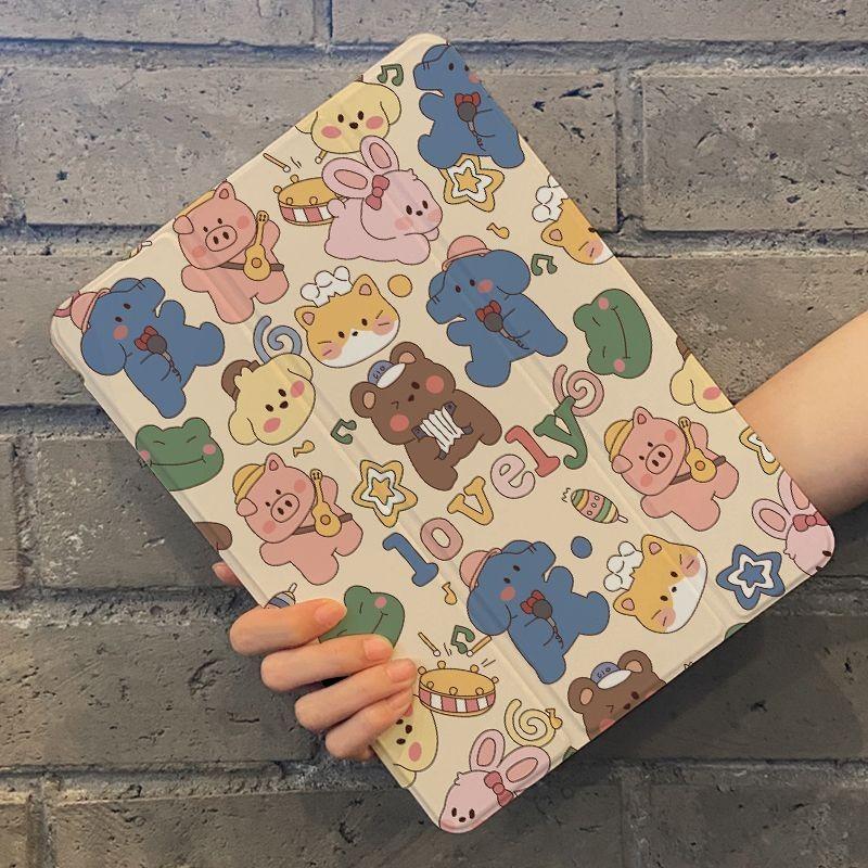 Für iPad Air6 Hülle Niedliches Lustiges Tiermuster iPad Dreifach faltbare TPU Hülle für gen9 gen8 gen7 10.2 2018/17 6. 5. 9.7 mit Stifthalter