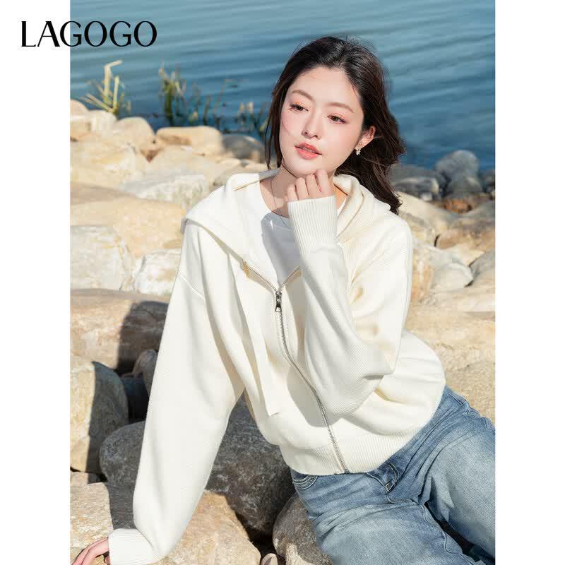 LAGOGO Women's Hooded Knitted Cardigan