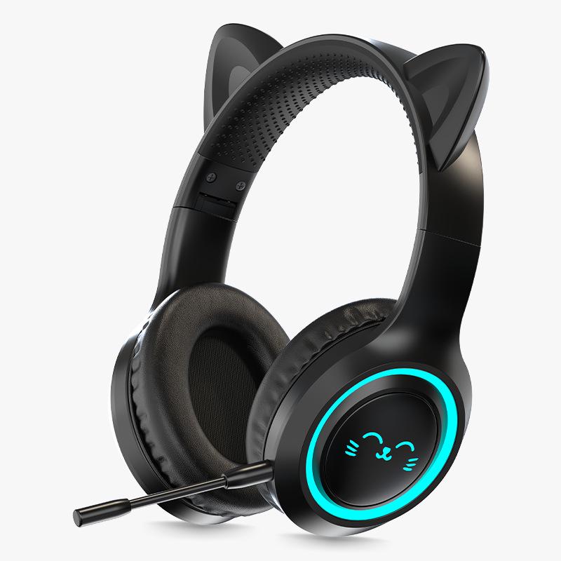 BH-300 Cat Ear Light-Up Bluetooth Headphones with Microphone for Live Streaming