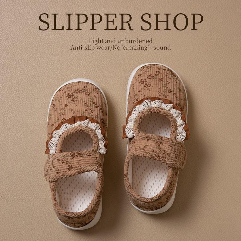 Cotton Boots Thin Shoes Retro Bow Pregnant Women Spring and Summer Comfortable Cotton Shoes Heel Bag Summer Lace Home
