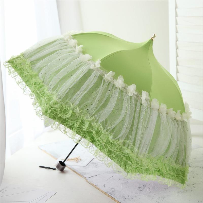 

Uv Blocking Umbrella Folding Sun Umbrellas Strong Windproof Ultralight Lace Parasol Luxury Portable Piece Rains Accessories Aluminum&8K зелёный