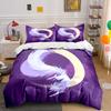 3Pcs Mystical Nine-Tailed Fox Bedding Set, Crescent Moon Print Duvet Cover + 2 Pillowcases, Fantasy Decor