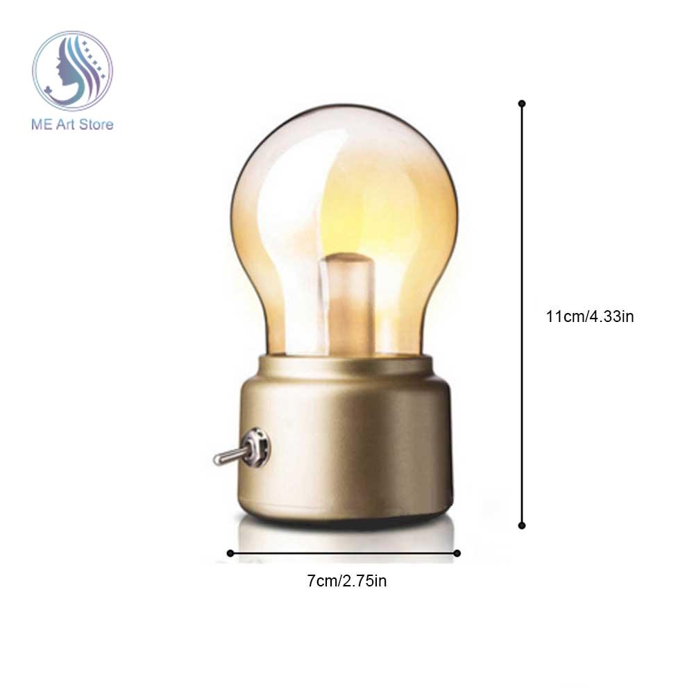 LED Night Light Bulb Rechargeable Vintage Retro Cordless Table Lamp Bulb with Glass Lampshade for Bedroom Decoration