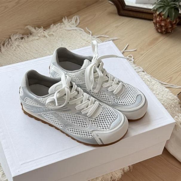 Mesh striped lace-up little white shoes women's summer 2025 new fashion versatile breathable sports casual moral training shoes