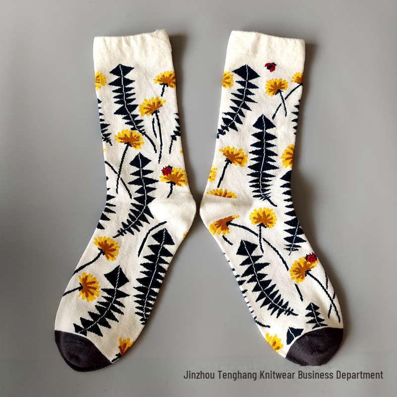 Șosete la modă cu pictură în ulei franceză: Șosete de vițel colorate, cu tub mediu-înalt, de nișă, la modă pentru femei