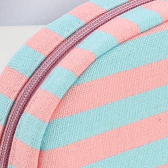 Gestreifte Muschel Kosmetiktasche Canvas Reise Make-up Organizer Tragbare Niedliche Make-up Tasche mit Pompoms für Frauen Mädchen Toilettenartikel