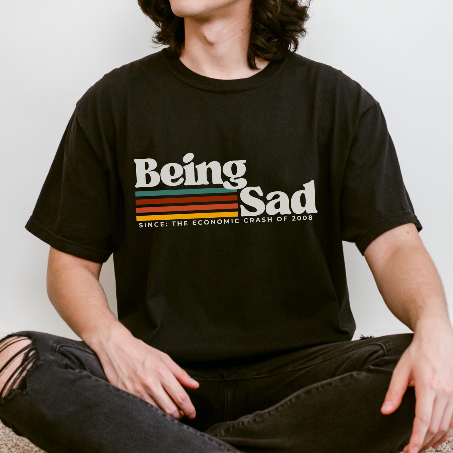 Being Sad Retro Shirt Vintage Graphic Tee Minimalist Melancholy Top M