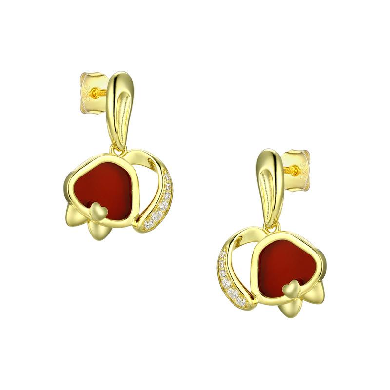 

New Chinese style long-eared rabbit jewelry women s agate earrings 925 dopamine earrings 925 silver