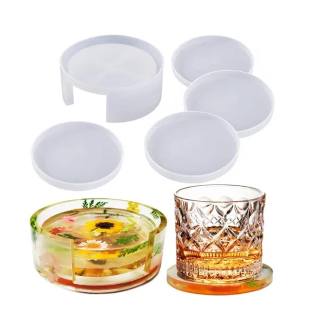 5pcs Thickened Design Coaster Resin Molds Soft Silicone DIY Resin Molds Home Decoration