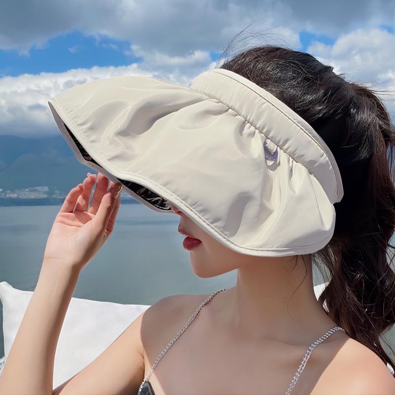 1 piece headband shell hat, UV protection, empty top sunscreen hat, summer, sunshade face big brim shell hat vinyl foldable,