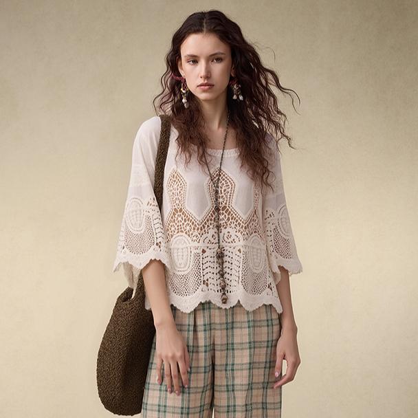 DIMANAF 2025 New Short T-Shirt Women Knitting Lace O-Neck Hollow Summer Style Basic Tops Tees Loose Clothing