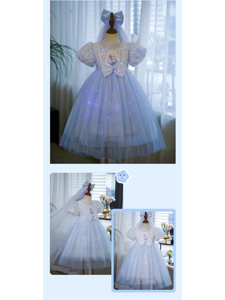 2024 Summer Light-Up Princess Elsa Frozen Dress for Girls