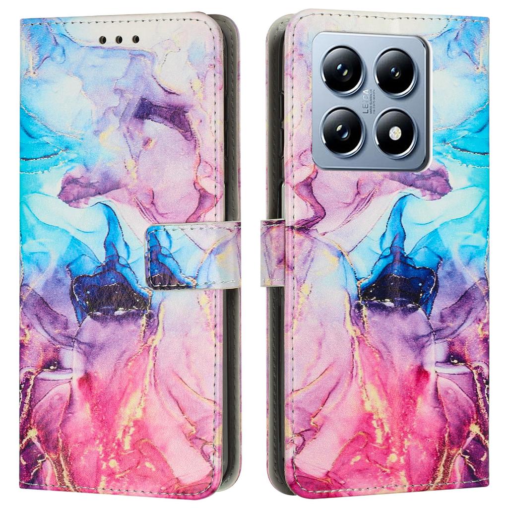 For Xiaomi 14T Stand Case Marble Pattern PU Leather Wallet Phone Cover with Wrist Strap