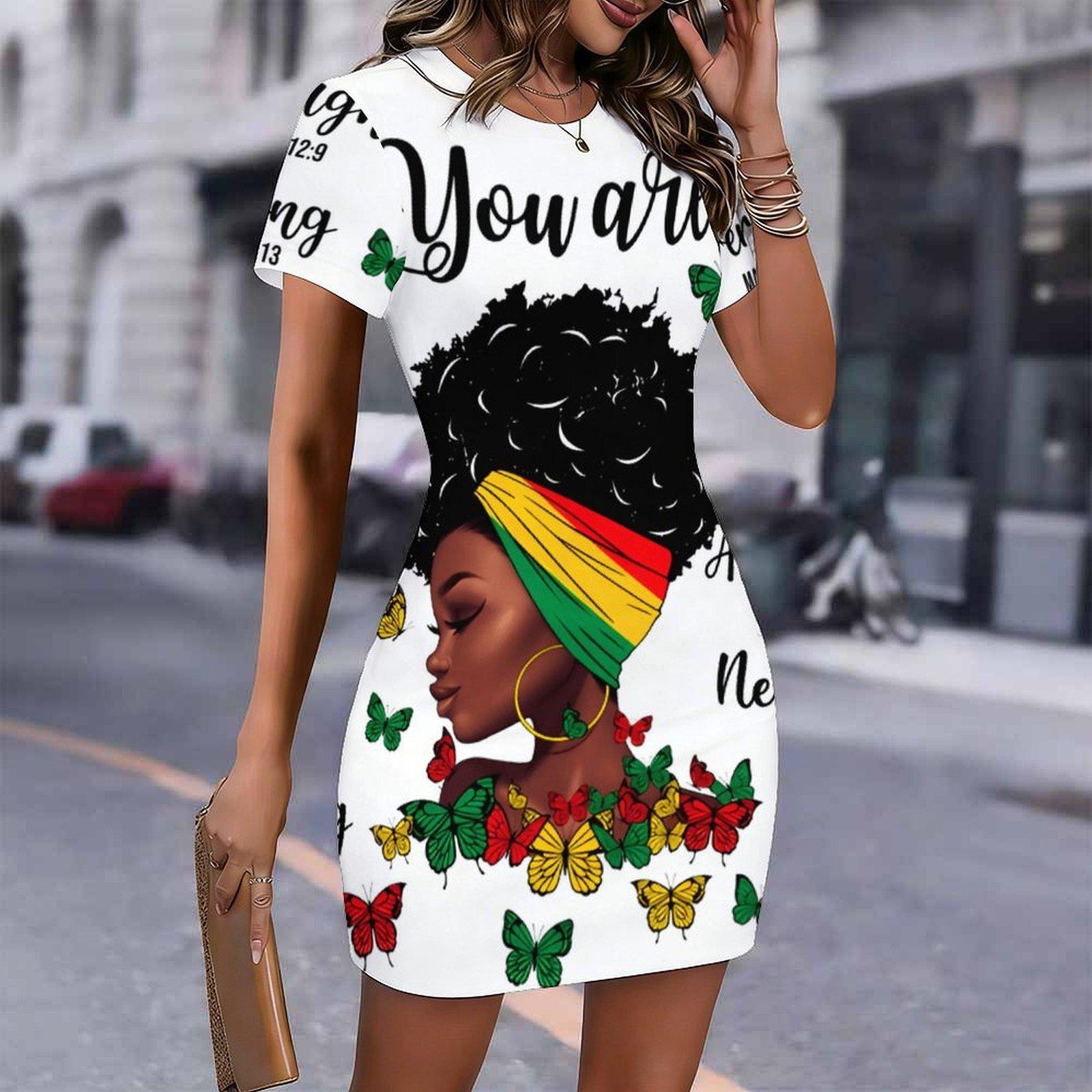 

Fashion Womens Loose Abstract Geometric Patterns Print O Neck Short Sleeve Loose Streetwear A-line Dress S белый