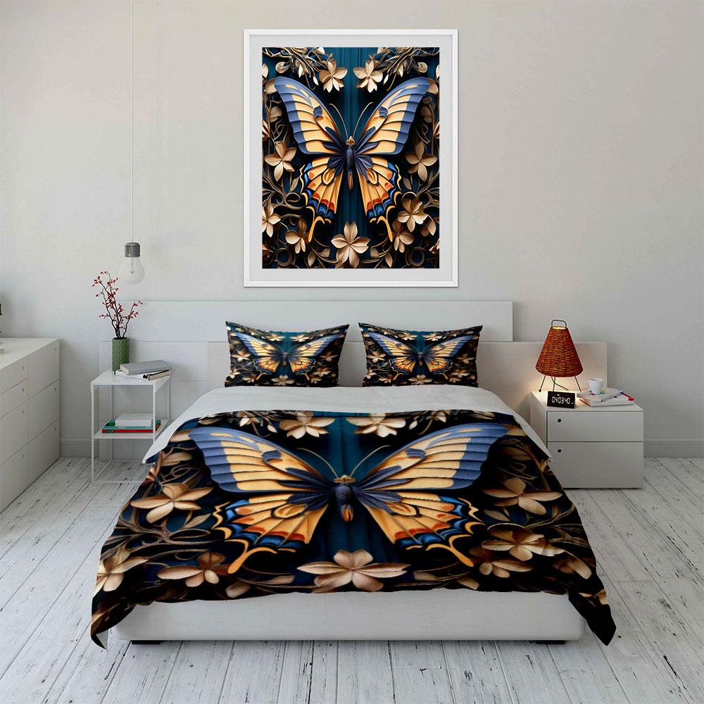 Elegant Butterfly-Themed Decorative Set Exquisite Three-Piece Bedding Set Gift For Kids And Adults