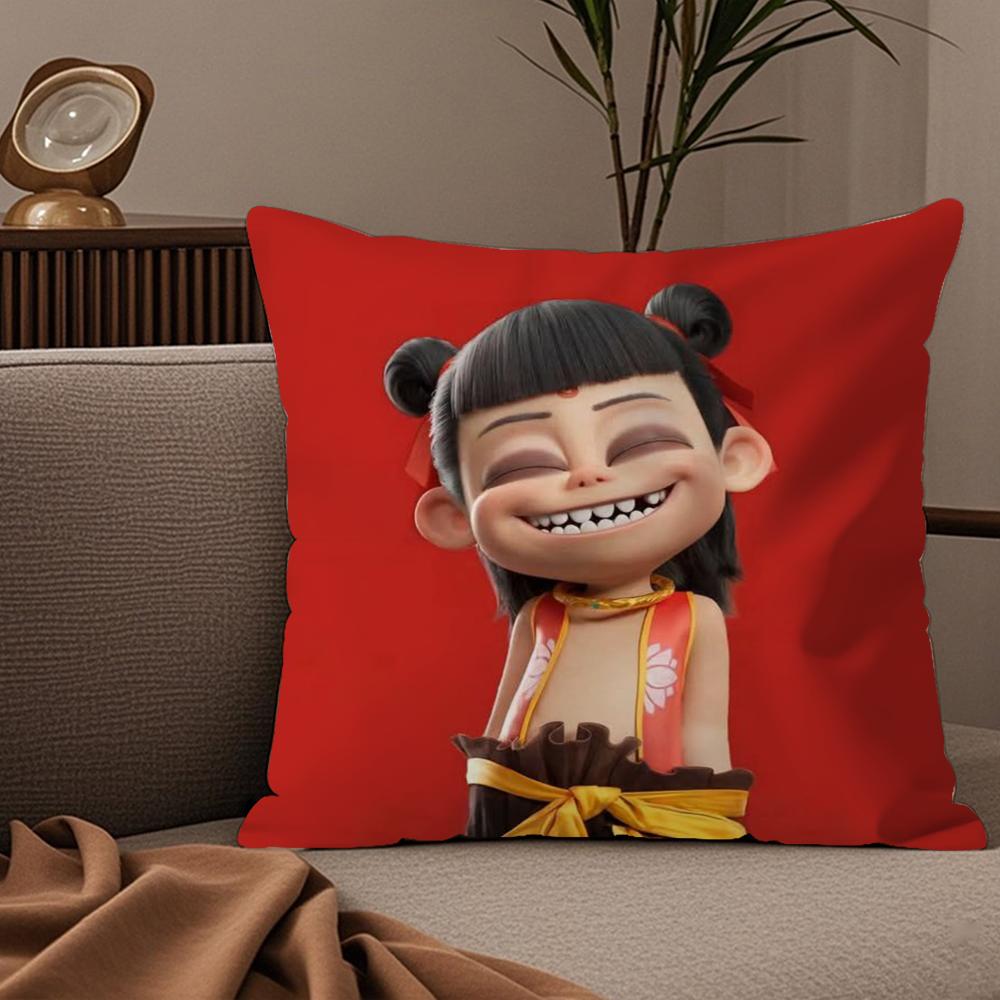 Famous Movie NNezha Cushion Cover Plush Fabric Soft DoubleSided Printed Sofa Warm Winter Home Child Gift Pillow Case