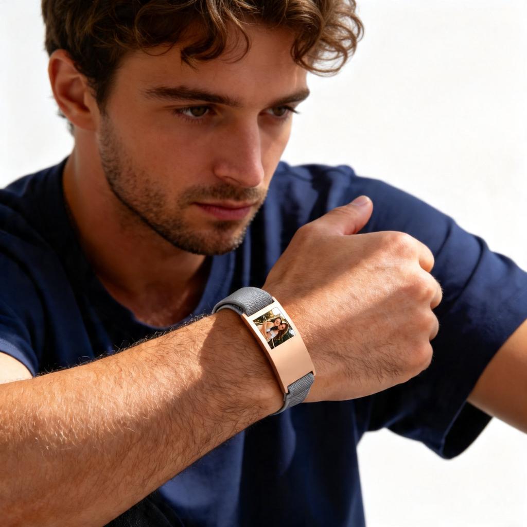 Personalized Photo Elastic Strap Bracelet for Men Women,Custom Engraved Text Stainless Steel ID Bracelets Gift