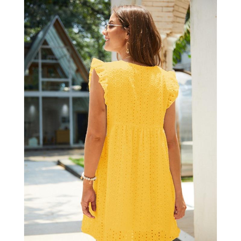 YYFS Women's Fashion Summer Spring Solid Color Print Sleeveless V-Neck High Waist Casual Dresses