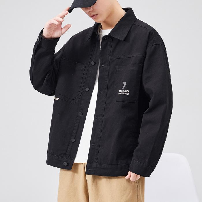 Men's Loose Fit Plus Size Khaki Denim Jacket - American Retro Spring/Autumn, Japanese Trend Brand