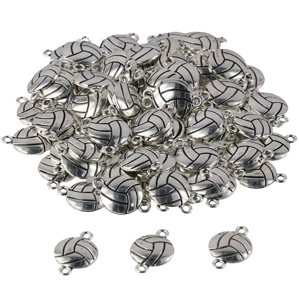 

100Pcs Antique Silver Volleyball Alloy Sports Theme Ball Pendants with Loops for DIY Jewelry [Qicarkey] Charms, Making, Necklaces, Earrings,