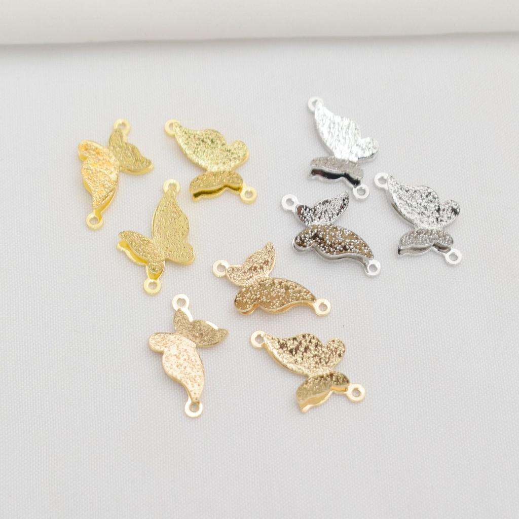 10pcs 18K Gold-Packed Color-Preserving Three-Dimensional Butterfly Double-Ring Pendant, Single-Hanging Diy Handmade,, Bracelet Accessories.
