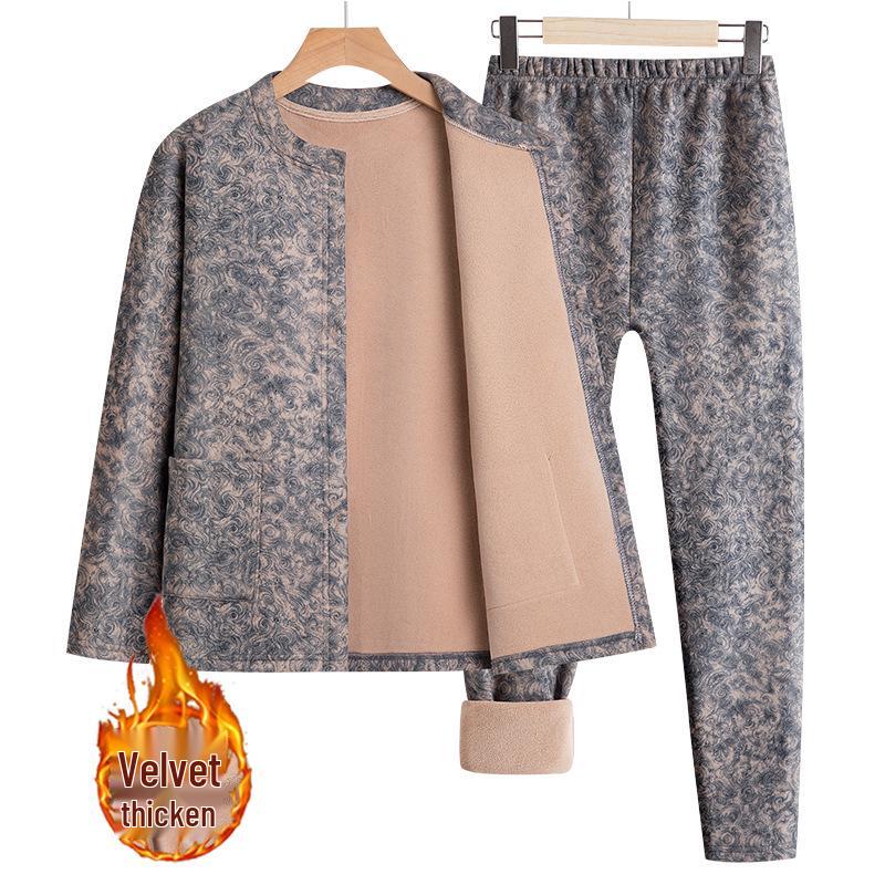 Fleece-Lined Warm Underwear Set for Middle-Aged and Elderly Women - Autumn/Winter Style