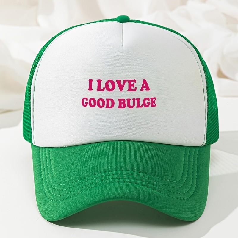 I Love A Good Bulge Trucker Hat Pink Lettering Two Tone Mesh Baseball Cap Adjustable Casual Adult One Size