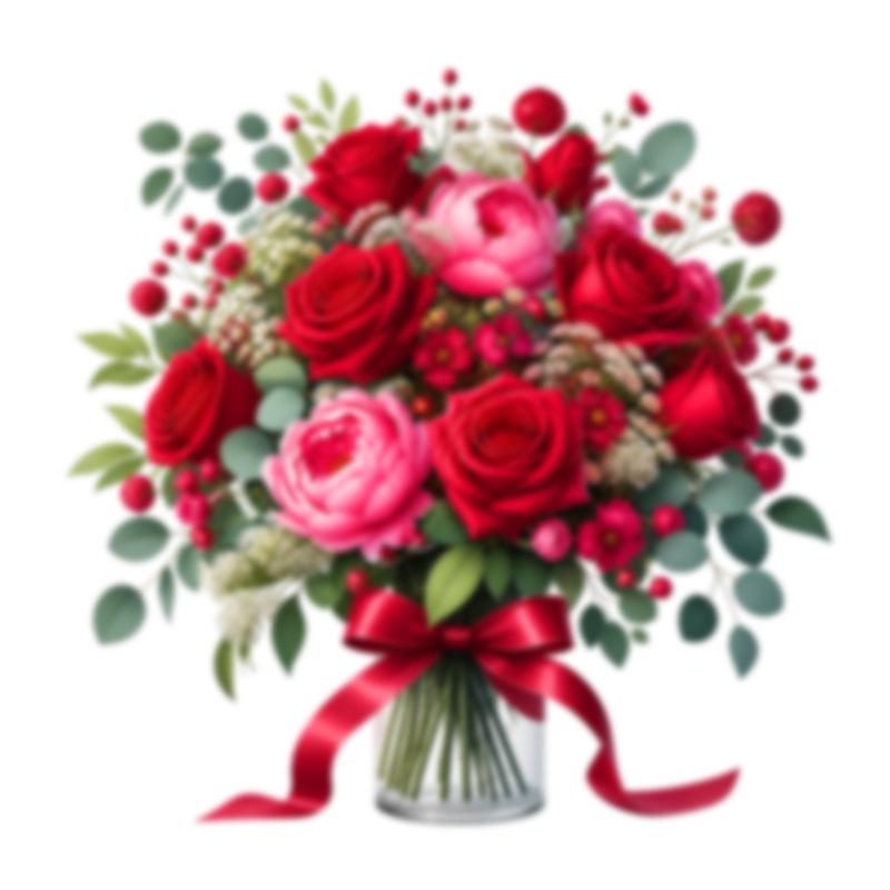 Valentine Rose Bouquet Vase Wall Sticker Self Adhesive Removable Dining Room Restaurant Decal Home Decor