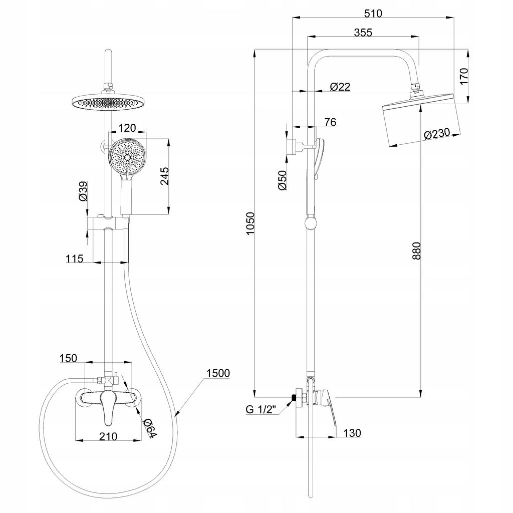 Invena Surface-Mounted Shower Set 1 Pc