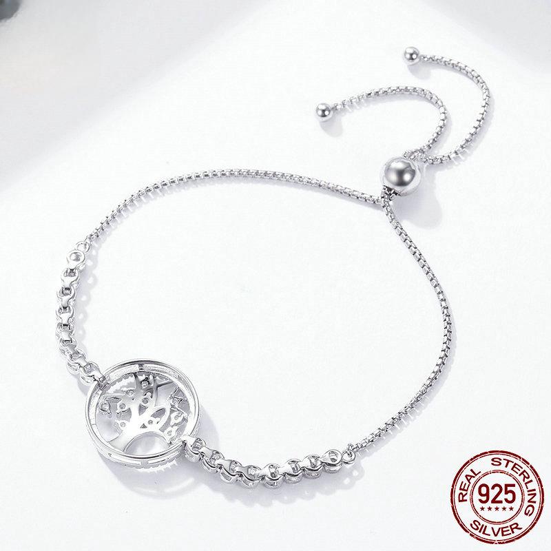 Women's Sterling Silver Bracelet S925 Tree of Life Personalized Fashionable Adjustable Silver Bracelet