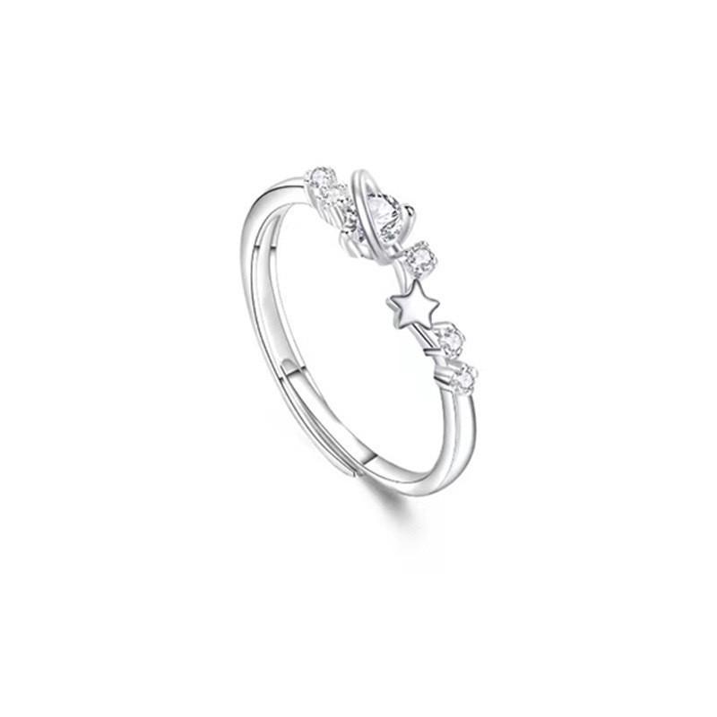 [Planet Travel Cross Diamond Ring Fashion Couple Rings Light Luxury Zircon Band Open Adjustable]