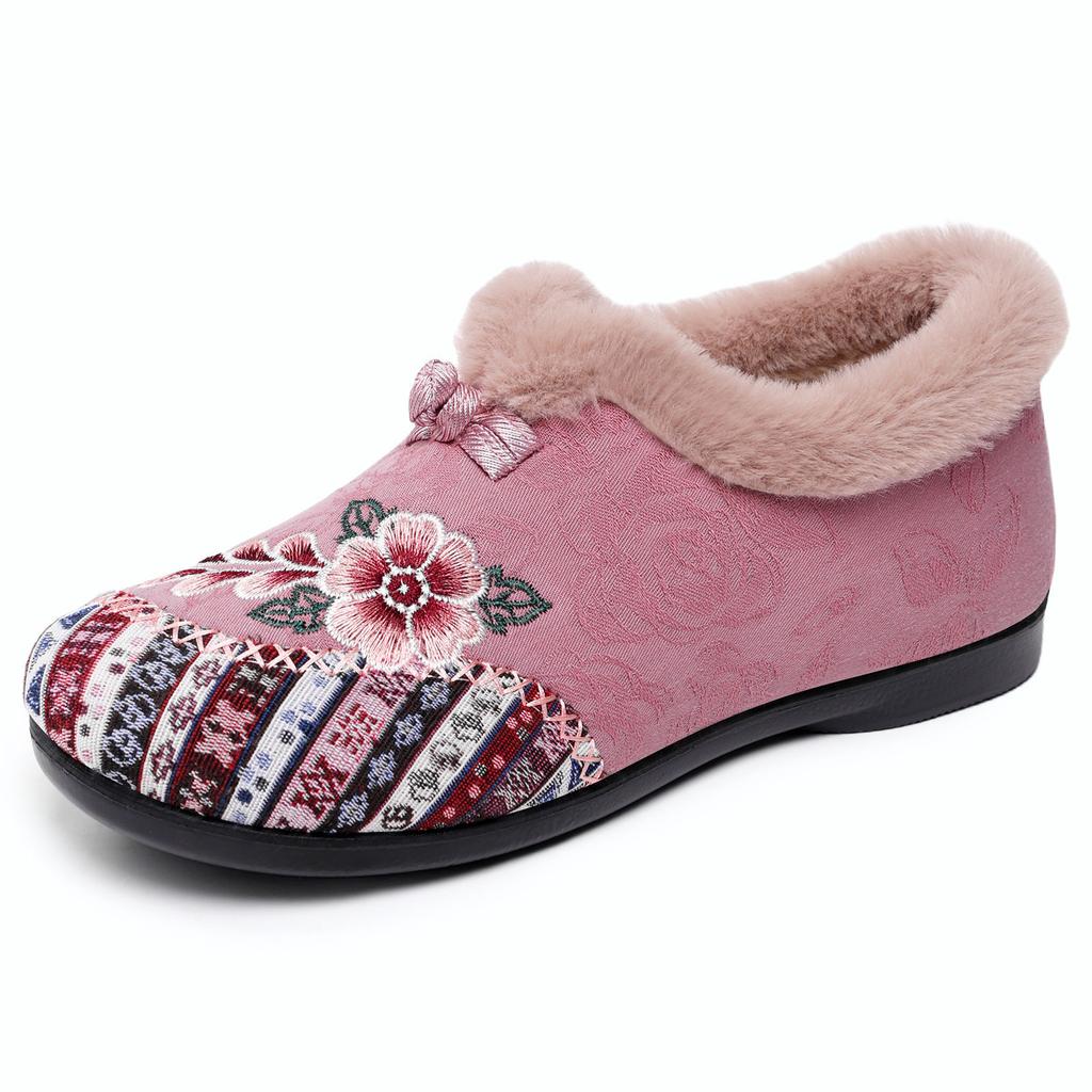 Cotton shoes women's new winter velvet thickened cotton shoes hair generation embroidered mother shoes casual shoes one foot cotton boots