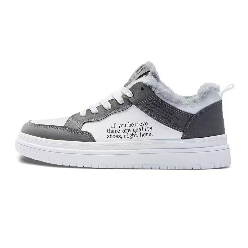 Autumn and winter new fleece board shoes, youth casual fleece thickened versatile student sports board shoes