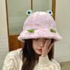 Women's Fashion Autumn and Winter Thicken Warm Rabbit Fur Hat Student Girl's Cute Korean Style Cartoon Frog Bucket Hat
