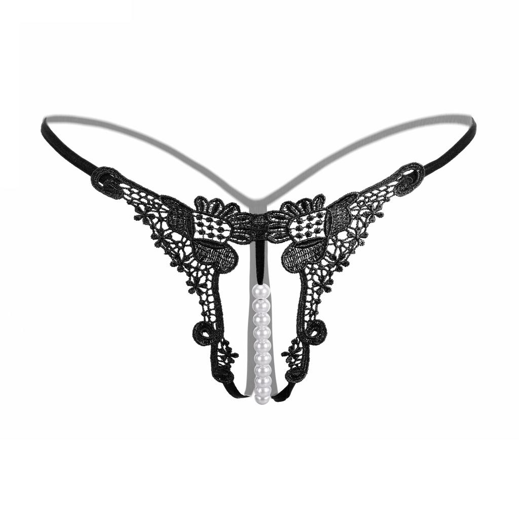 Women Panties Sexy Lingerie G-string Hong Thin Rope Hollow Open File Beaded Pearl No Trace Breathable Underwears