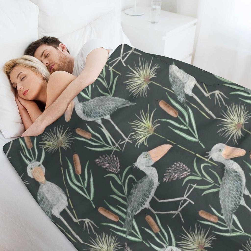 The Magnificent Shoebill | Watercolor Pattern Throw Blanket Thermal Blankets and Throws Flannels Custom Blankets